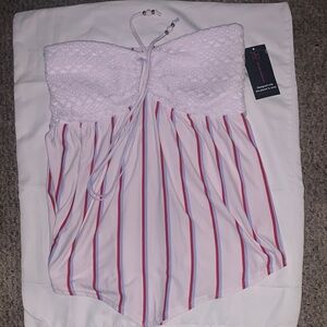 No Boundaries White Lace Bandeau with Red and Blue Stripes